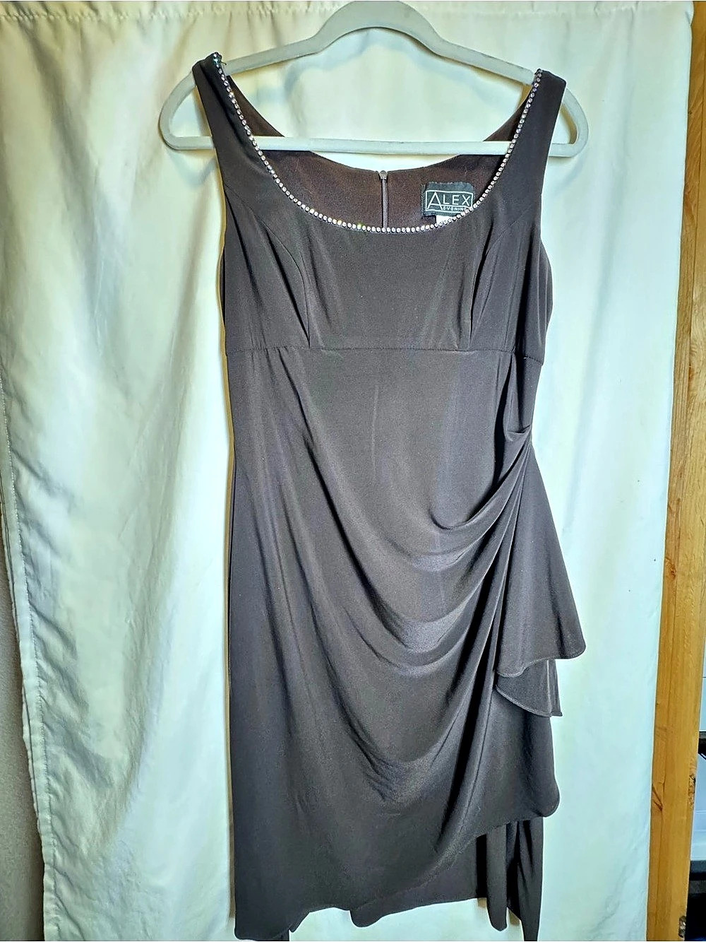 Alex Evenings Draped Midi Dress with Bolero in Brown Size 8 snag on sleeve -see